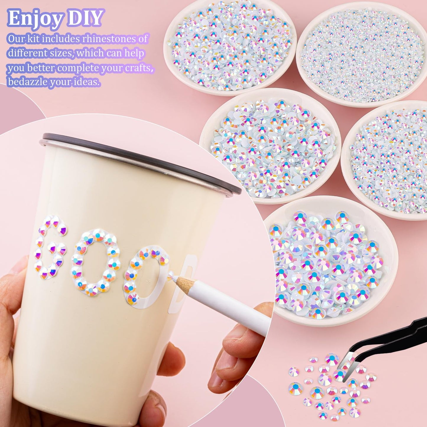 18000Pcs Resin Jelly Rhinestones for Crafting, Multicolor 3mm Flatback Rainbow Gems, Bedazzling Crystal with 3Pcs 10ml B7000 Jewelry Glue for DIY Crafts Clothing Shoes Nail Art