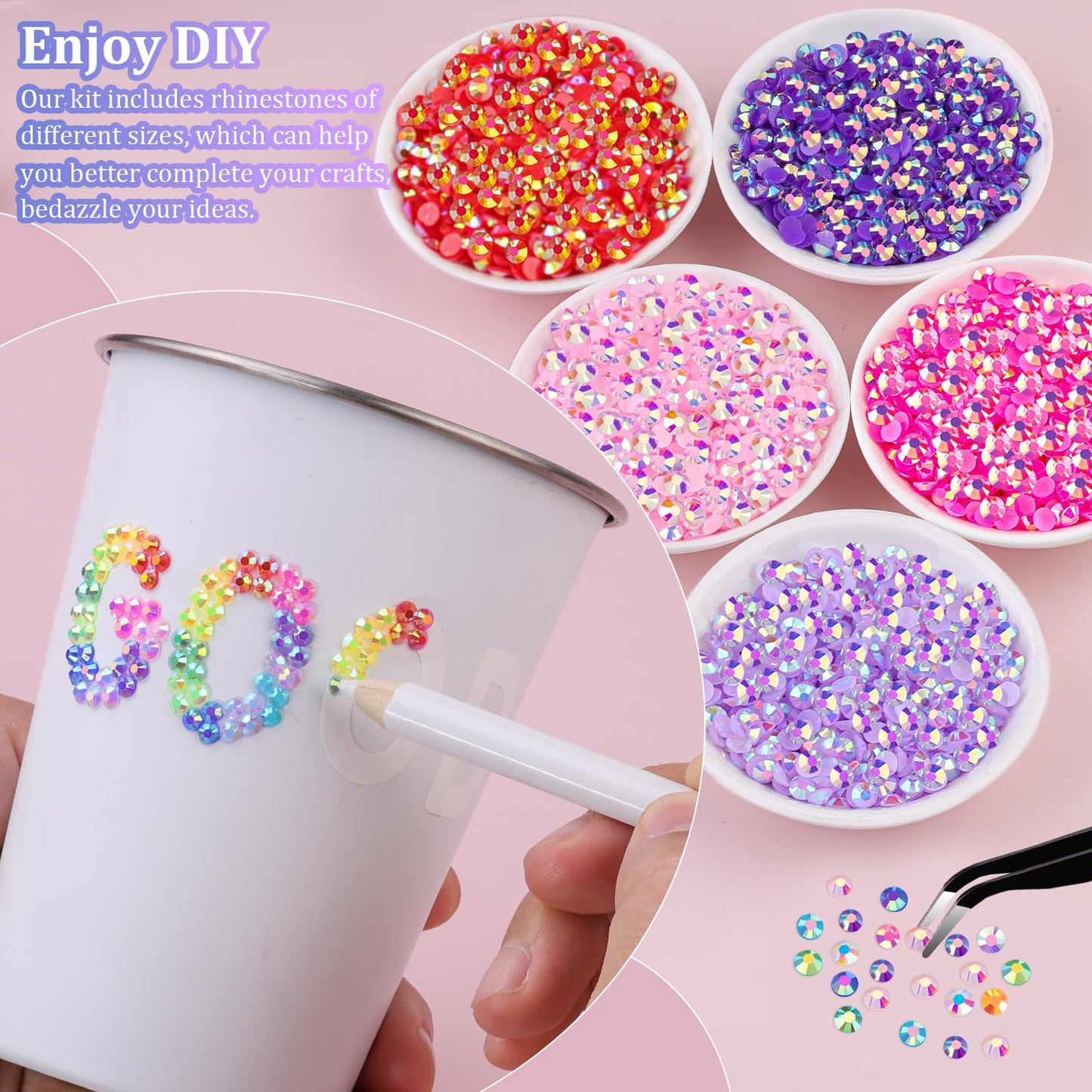18000Pcs Resin Jelly Rhinestones for Crafting, Multicolor 3mm Flatback Rainbow Gems, Bedazzling Crystal with 3Pcs 10ml B7000 Jewelry Glue for DIY Crafts Clothing Shoes Nail Art