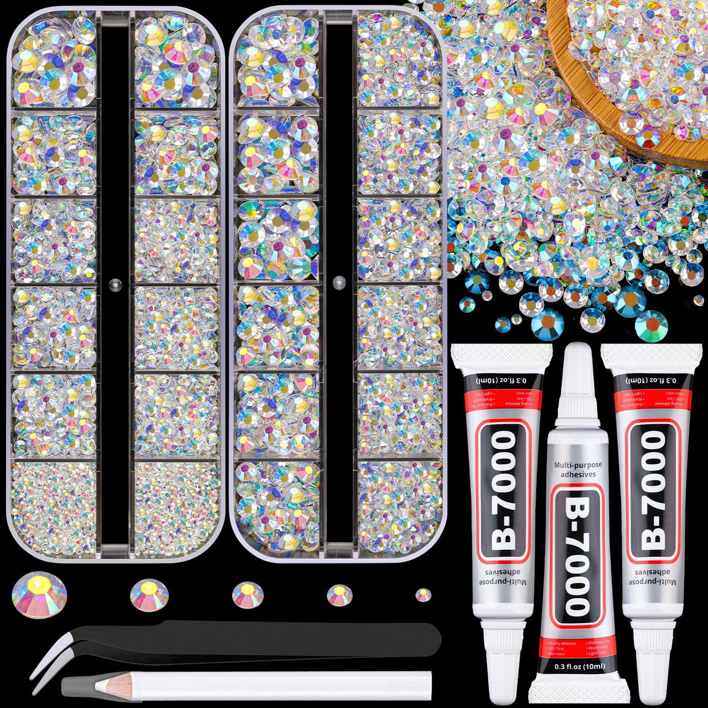 18000Pcs Resin Jelly Rhinestones for Crafting, Multicolor 3mm Flatback Rainbow Gems, Bedazzling Crystal with 3Pcs 10ml B7000 Jewelry Glue for DIY Crafts Clothing Shoes Nail Art