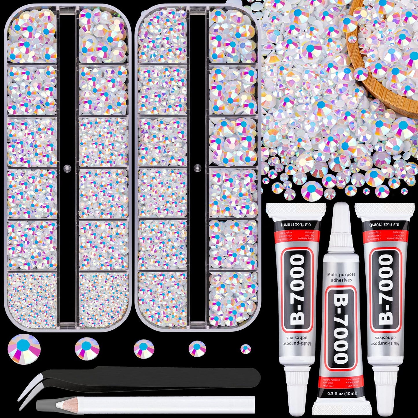 18000Pcs Resin Jelly Rhinestones for Crafting, Multicolor 3mm Flatback Rainbow Gems, Bedazzling Crystal with 3Pcs 10ml B7000 Jewelry Glue for DIY Crafts Clothing Shoes Nail Art
