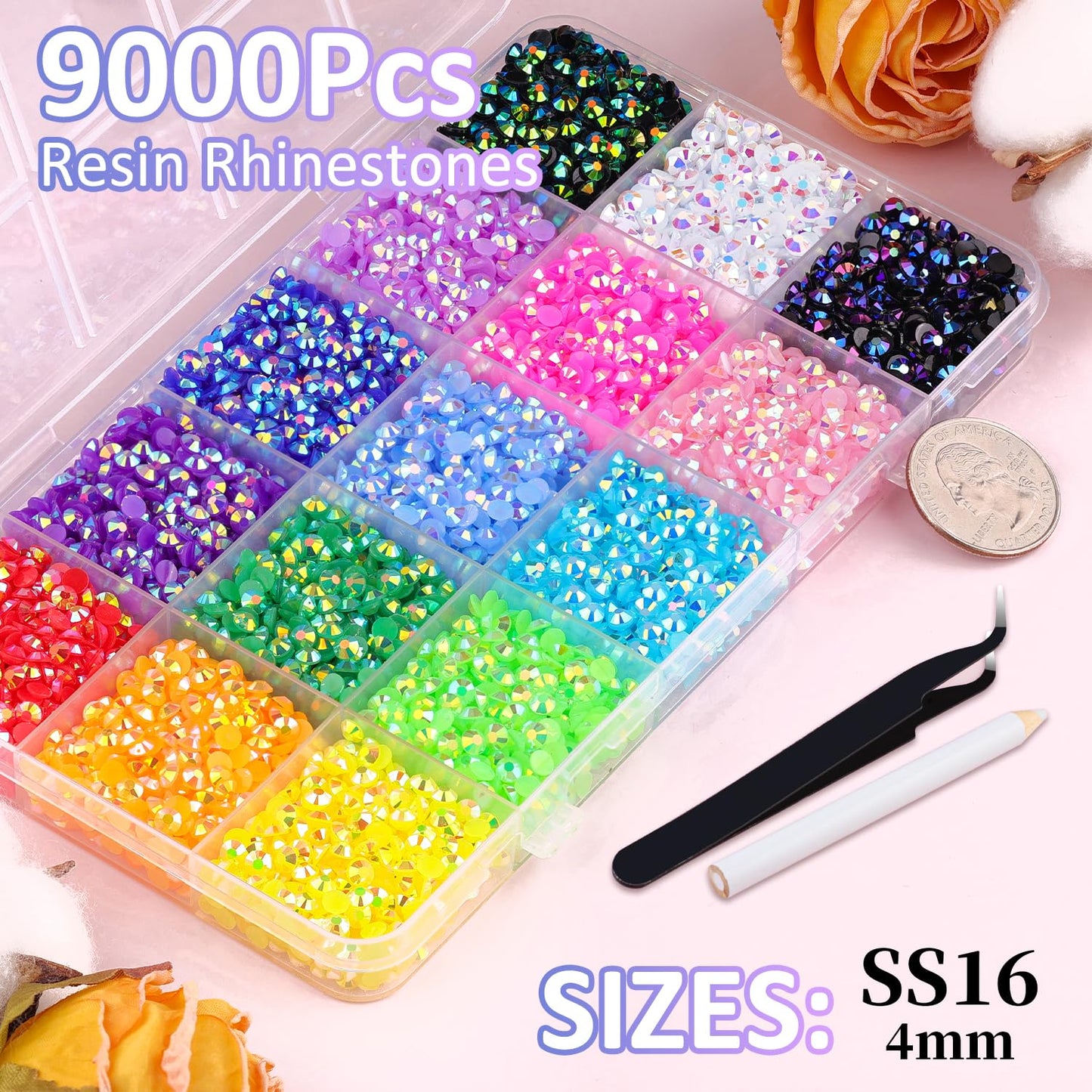 18000Pcs Resin Jelly Rhinestones for Crafting, Multicolor 3mm Flatback Rainbow Gems, Bedazzling Crystal with 3Pcs 10ml B7000 Jewelry Glue for DIY Crafts Clothing Shoes Nail Art