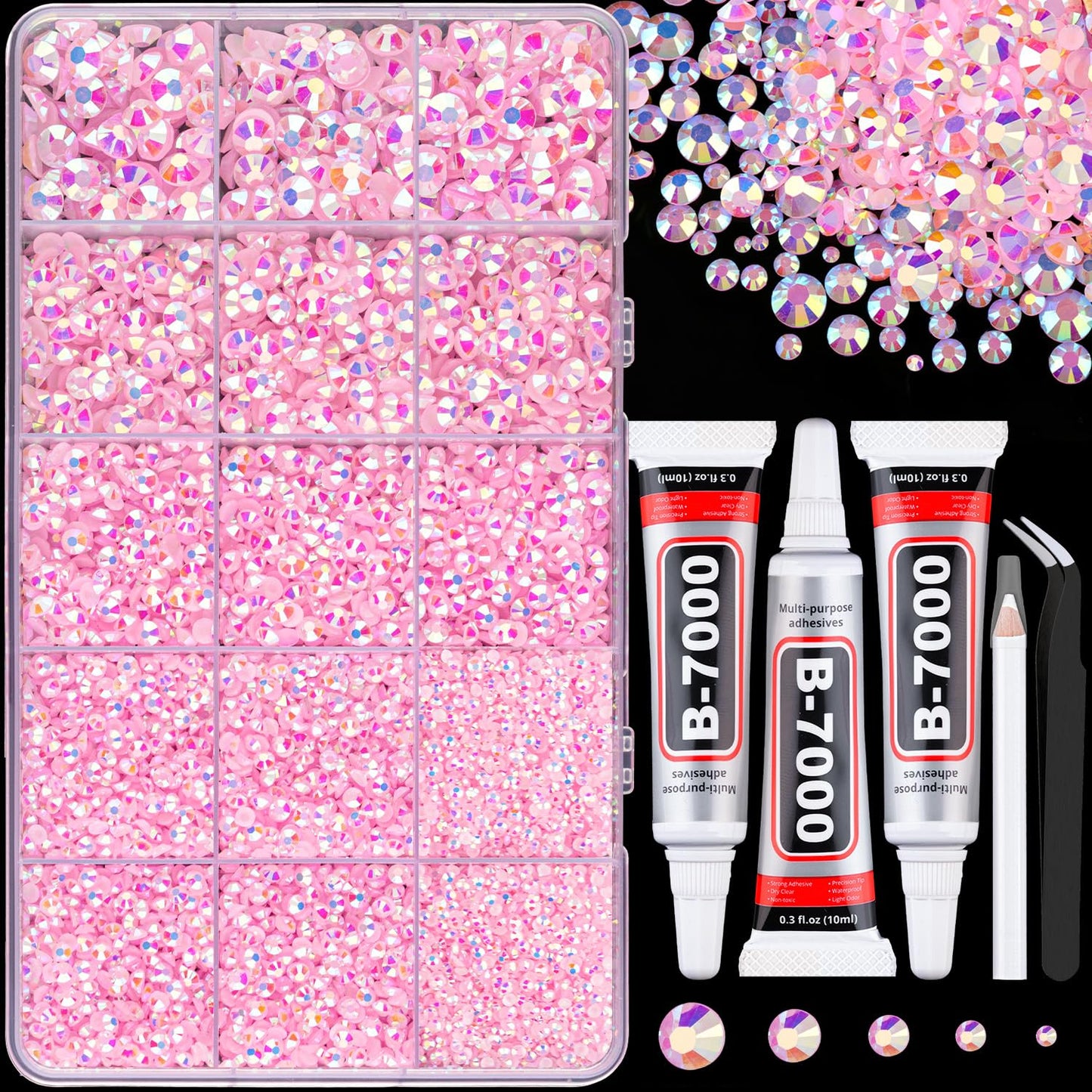 18000Pcs Resin Jelly Rhinestones for Crafting, Multicolor 3mm Flatback Rainbow Gems, Bedazzling Crystal with 3Pcs 10ml B7000 Jewelry Glue for DIY Crafts Clothing Shoes Nail Art