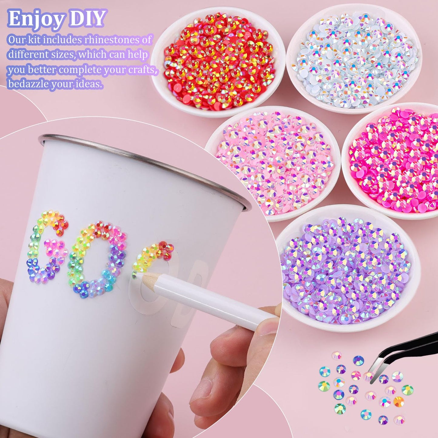 18000Pcs Resin Jelly Rhinestones for Crafting, Multicolor 3mm Flatback Rainbow Gems, Bedazzling Crystal with 3Pcs 10ml B7000 Jewelry Glue for DIY Crafts Clothing Shoes Nail Art