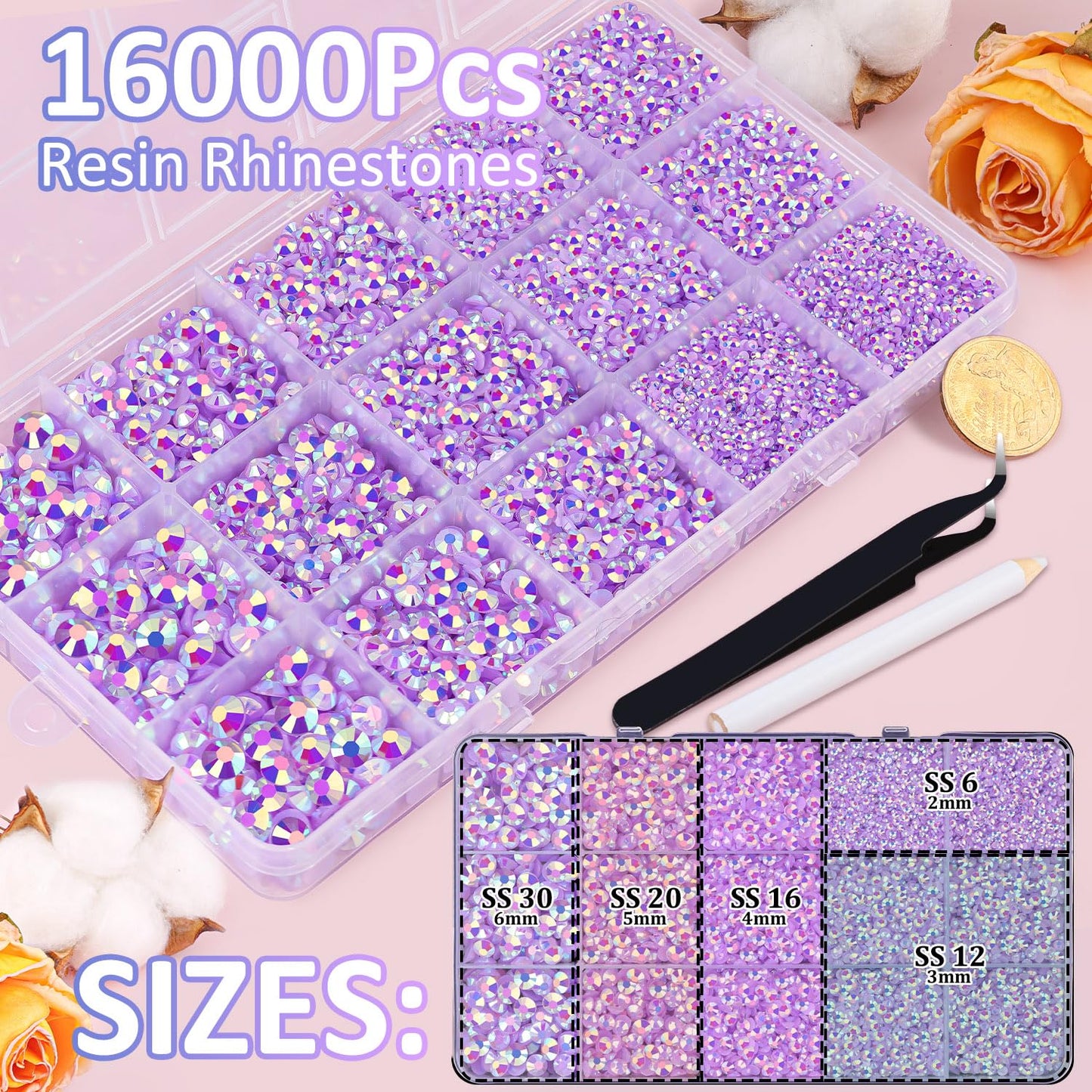 18000Pcs Resin Jelly Rhinestones for Crafting, Multicolor 3mm Flatback Rainbow Gems, Bedazzling Crystal with 3Pcs 10ml B7000 Jewelry Glue for DIY Crafts Clothing Shoes Nail Art