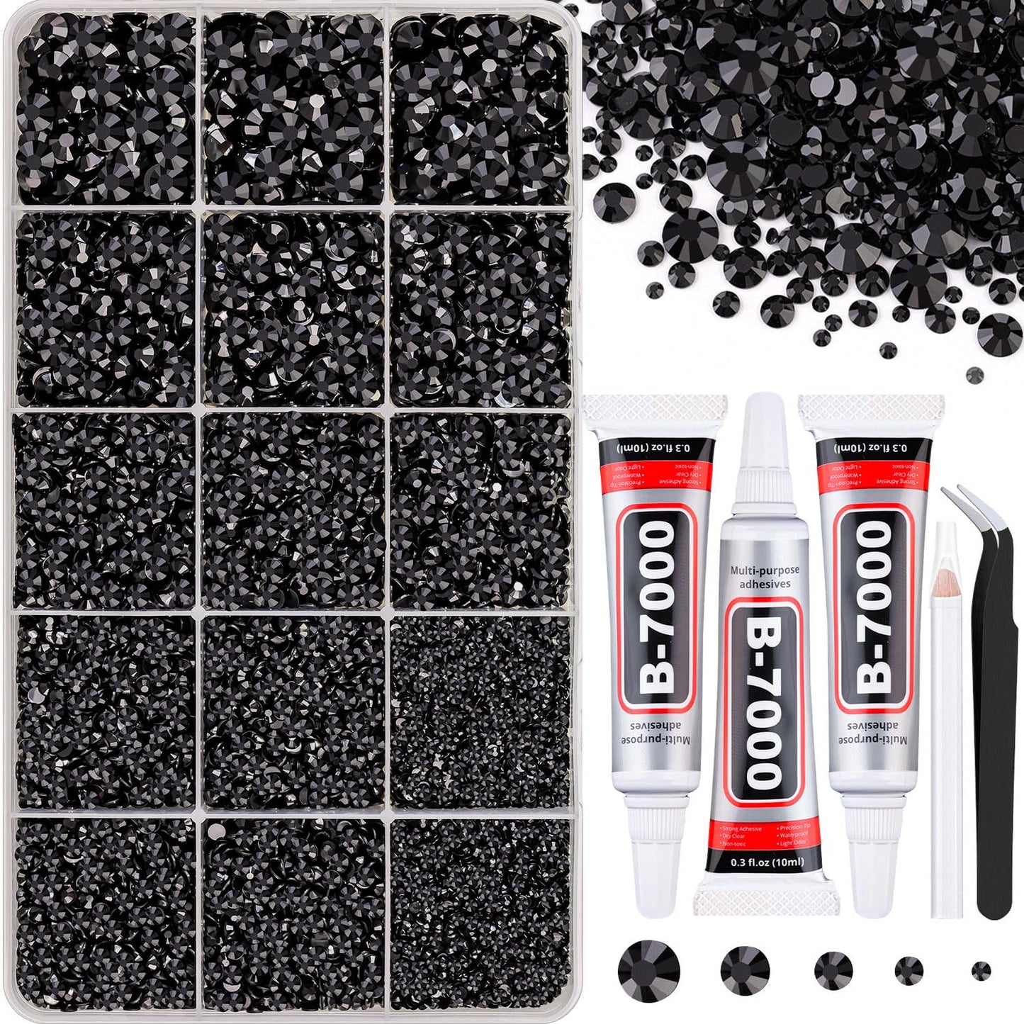 18000Pcs Resin Jelly Rhinestones for Crafting, Multicolor 3mm Flatback Rainbow Gems, Bedazzling Crystal with 3Pcs 10ml B7000 Jewelry Glue for DIY Crafts Clothing Shoes Nail Art