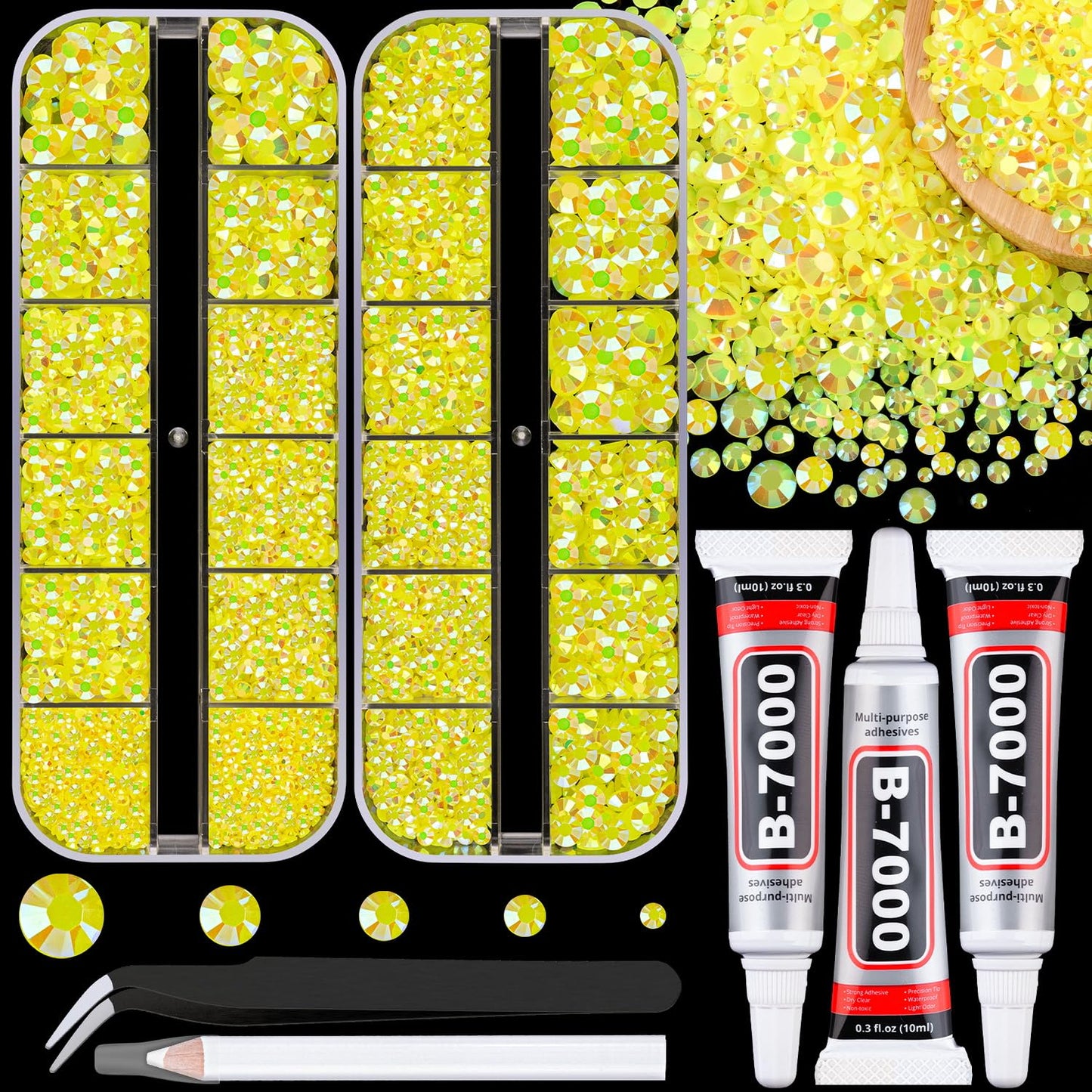 18000Pcs Resin Jelly Rhinestones for Crafting, Multicolor 3mm Flatback Rainbow Gems, Bedazzling Crystal with 3Pcs 10ml B7000 Jewelry Glue for DIY Crafts Clothing Shoes Nail Art