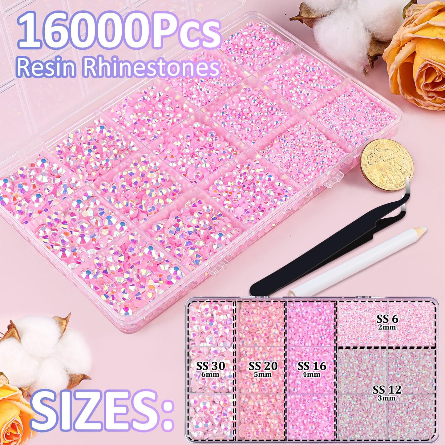 18000Pcs Resin Jelly Rhinestones for Crafting, Multicolor 3mm Flatback Rainbow Gems, Bedazzling Crystal with 3Pcs 10ml B7000 Jewelry Glue for DIY Crafts Clothing Shoes Nail Art