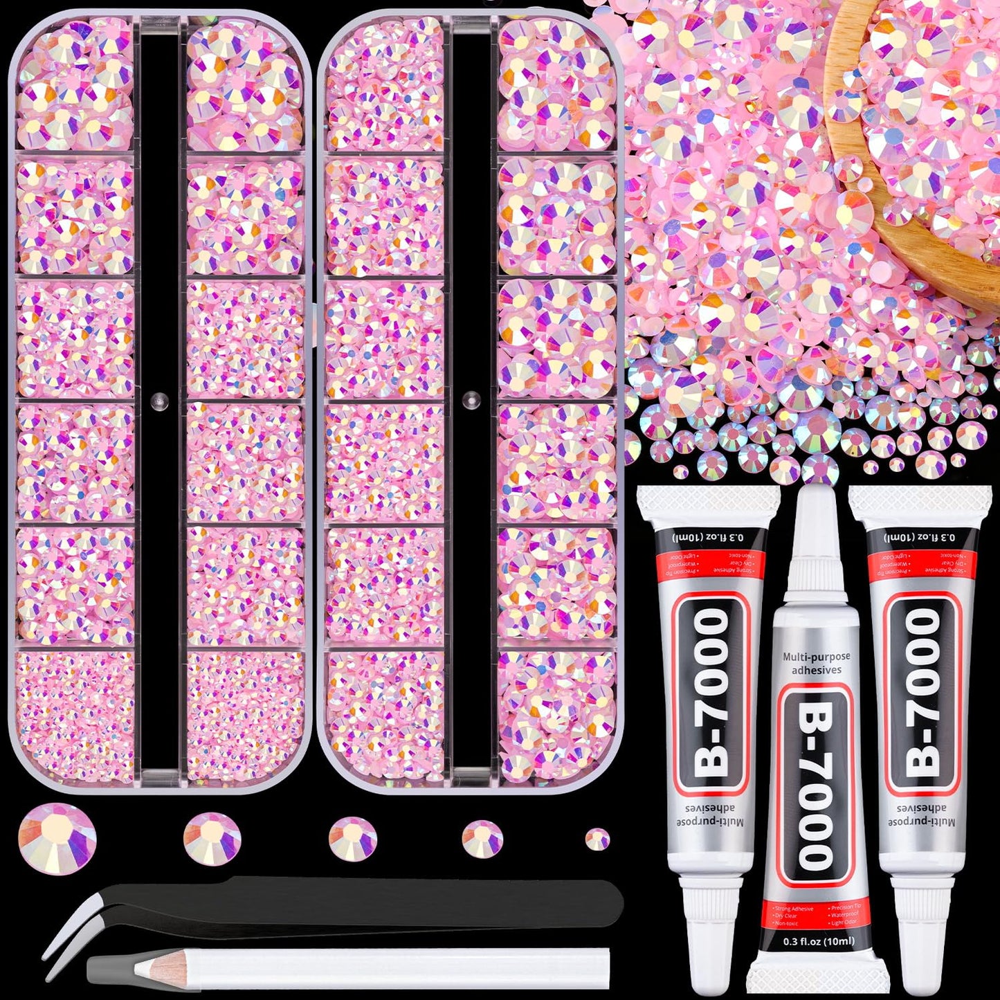 18000Pcs Resin Jelly Rhinestones for Crafting, Multicolor 3mm Flatback Rainbow Gems, Bedazzling Crystal with 3Pcs 10ml B7000 Jewelry Glue for DIY Crafts Clothing Shoes Nail Art