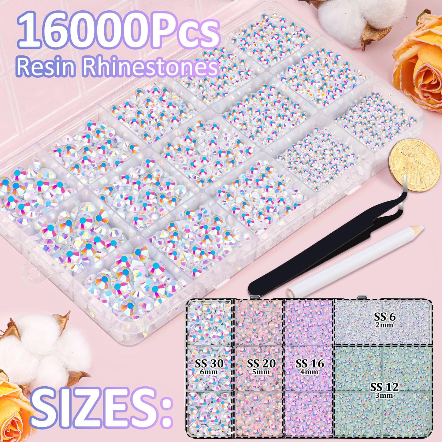 18000Pcs Resin Jelly Rhinestones for Crafting, Multicolor 3mm Flatback Rainbow Gems, Bedazzling Crystal with 3Pcs 10ml B7000 Jewelry Glue for DIY Crafts Clothing Shoes Nail Art