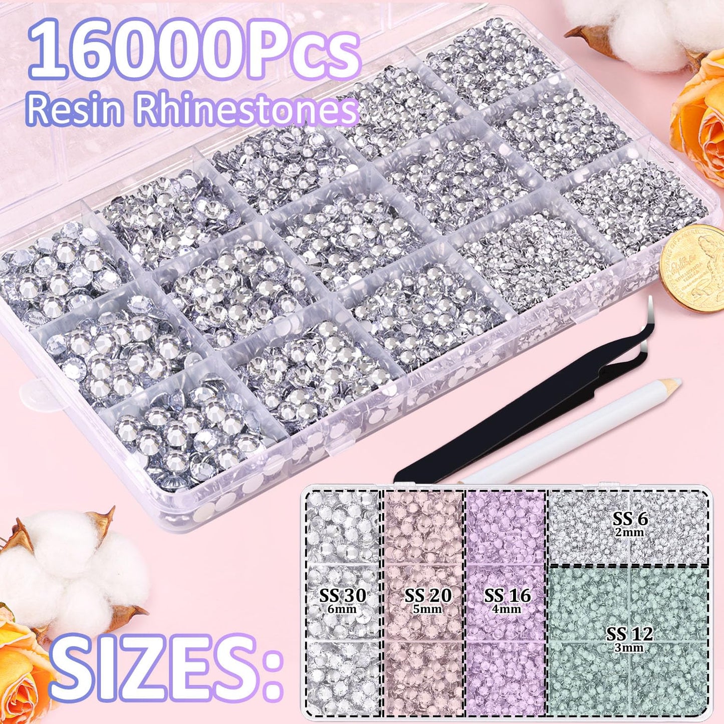 18000Pcs Resin Jelly Rhinestones for Crafting, Multicolor 3mm Flatback Rainbow Gems, Bedazzling Crystal with 3Pcs 10ml B7000 Jewelry Glue for DIY Crafts Clothing Shoes Nail Art