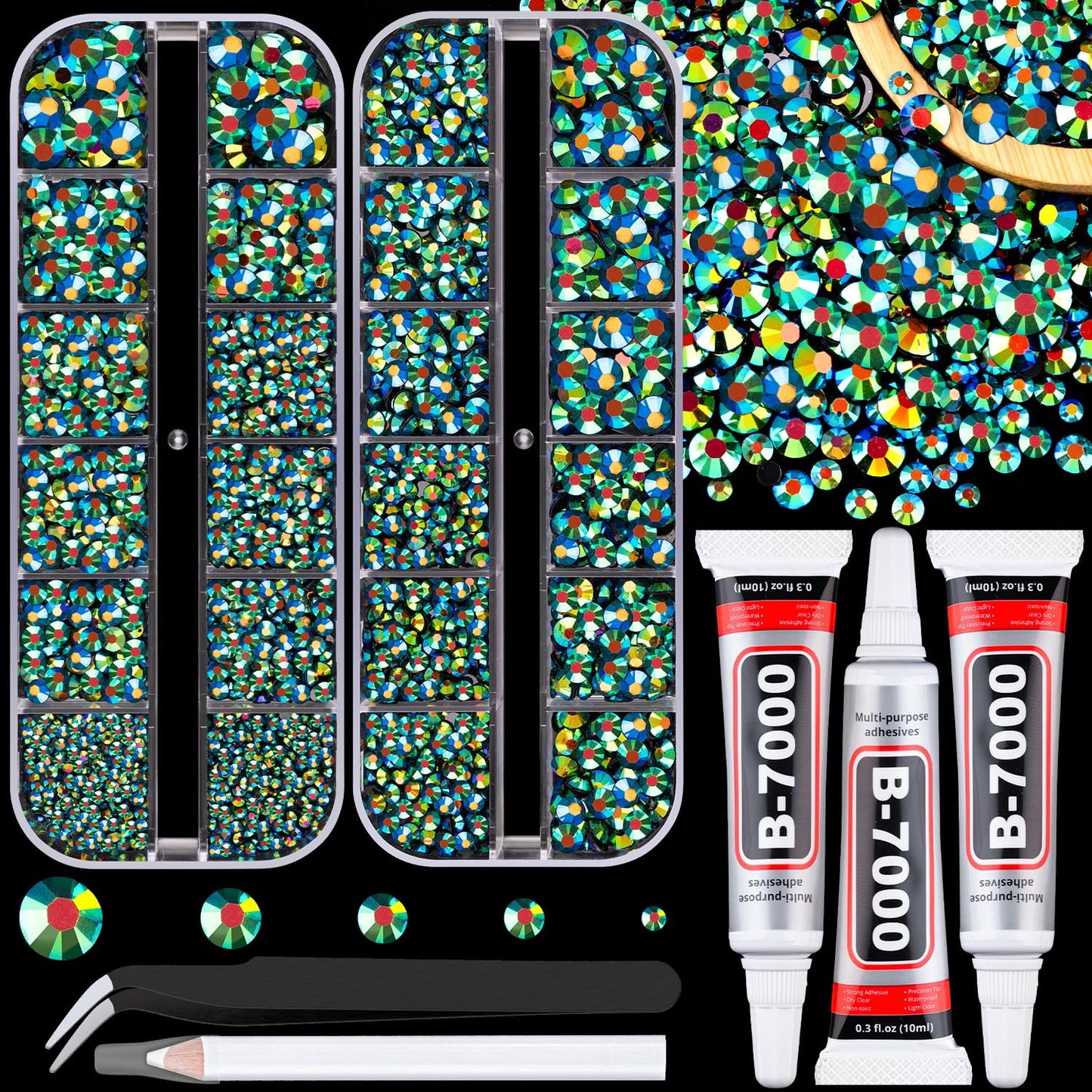 18000Pcs Resin Jelly Rhinestones for Crafting, Multicolor 3mm Flatback Rainbow Gems, Bedazzling Crystal with 3Pcs 10ml B7000 Jewelry Glue for DIY Crafts Clothing Shoes Nail Art