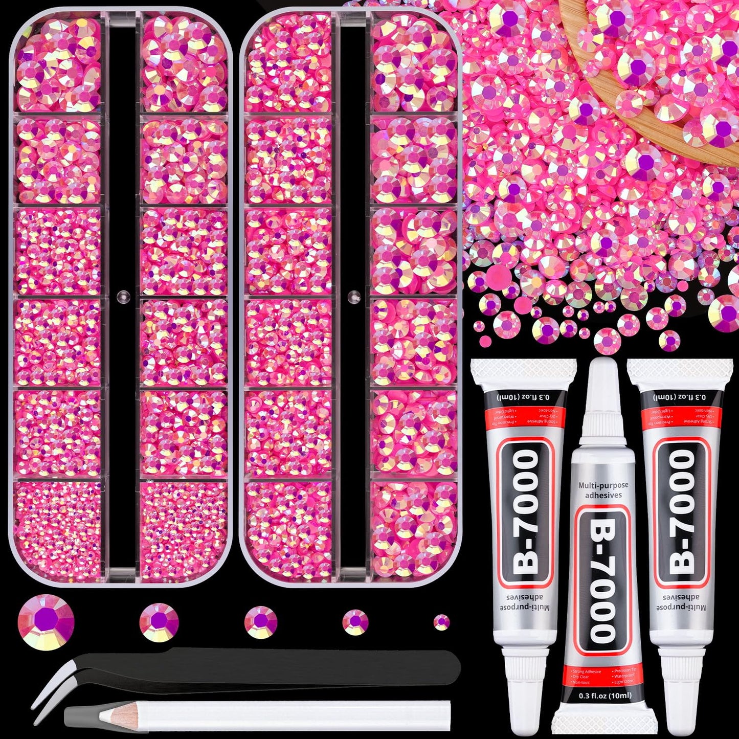 18000Pcs Resin Jelly Rhinestones for Crafting, Multicolor 3mm Flatback Rainbow Gems, Bedazzling Crystal with 3Pcs 10ml B7000 Jewelry Glue for DIY Crafts Clothing Shoes Nail Art