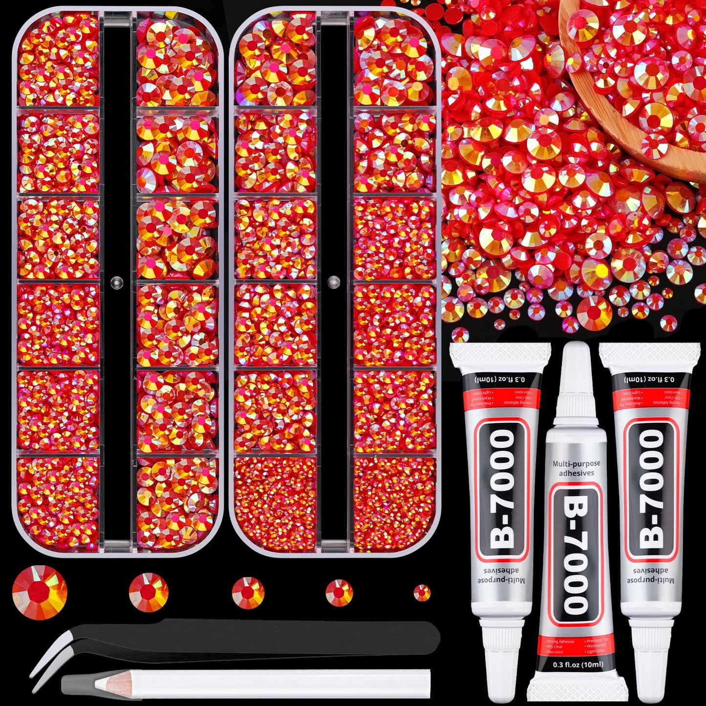 18000Pcs Resin Jelly Rhinestones for Crafting, Multicolor 3mm Flatback Rainbow Gems, Bedazzling Crystal with 3Pcs 10ml B7000 Jewelry Glue for DIY Crafts Clothing Shoes Nail Art