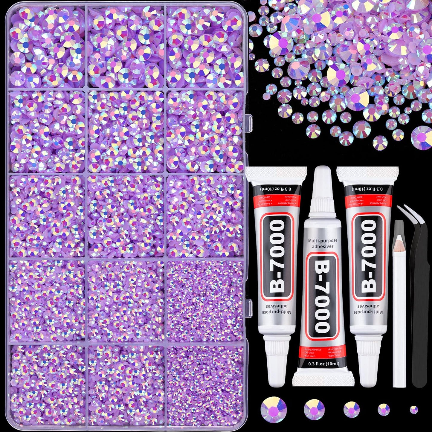 18000Pcs Resin Jelly Rhinestones for Crafting, Multicolor 3mm Flatback Rainbow Gems, Bedazzling Crystal with 3Pcs 10ml B7000 Jewelry Glue for DIY Crafts Clothing Shoes Nail Art
