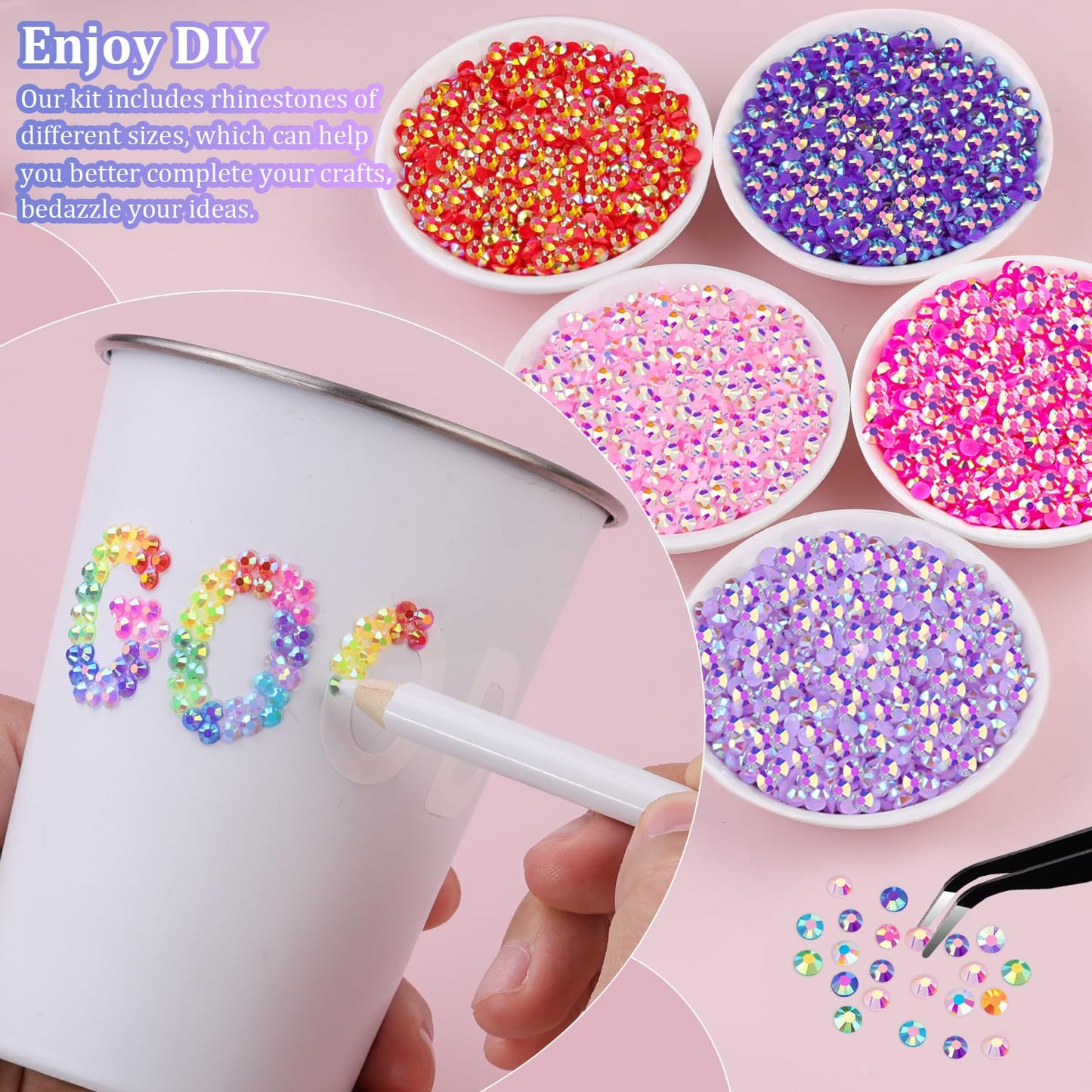 18000Pcs Resin Jelly Rhinestones for Crafting, Multicolor 3mm Flatback Rainbow Gems, Bedazzling Crystal with 3Pcs 10ml B7000 Jewelry Glue for DIY Crafts Clothing Shoes Nail Art