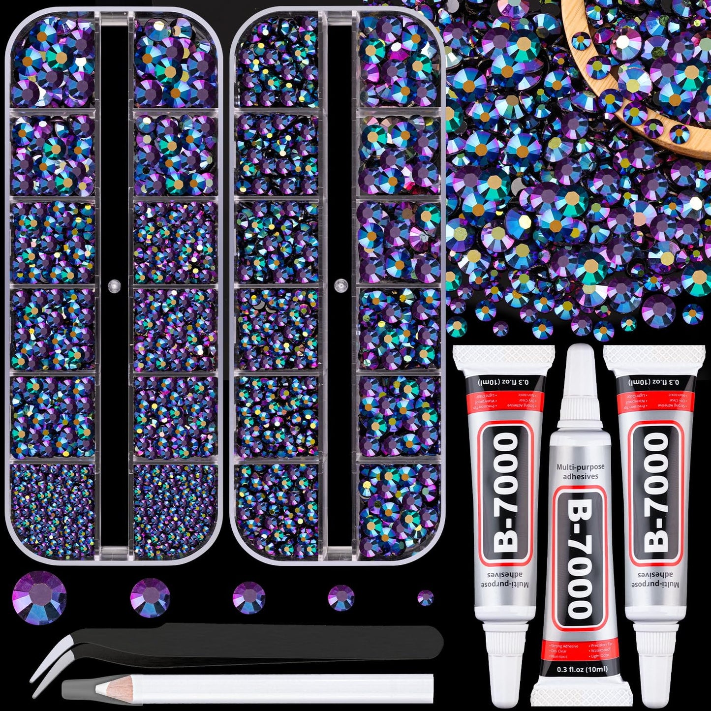18000Pcs Resin Jelly Rhinestones for Crafting, Multicolor 3mm Flatback Rainbow Gems, Bedazzling Crystal with 3Pcs 10ml B7000 Jewelry Glue for DIY Crafts Clothing Shoes Nail Art