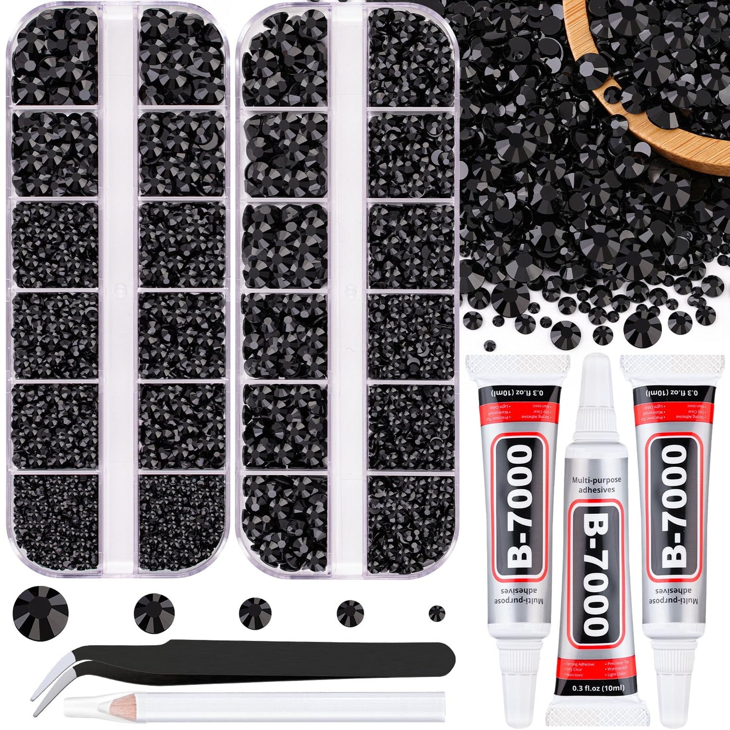 18000Pcs Resin Jelly Rhinestones for Crafting, Multicolor 3mm Flatback Rainbow Gems, Bedazzling Crystal with 3Pcs 10ml B7000 Jewelry Glue for DIY Crafts Clothing Shoes Nail Art