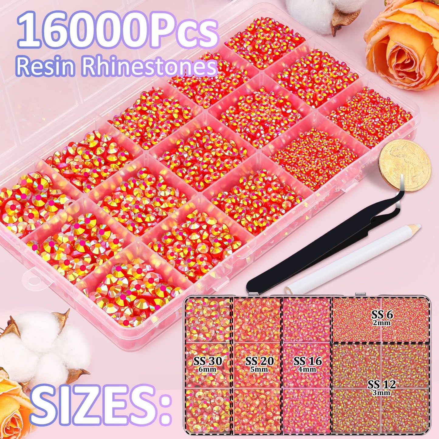 18000Pcs Resin Jelly Rhinestones for Crafting, Multicolor 3mm Flatback Rainbow Gems, Bedazzling Crystal with 3Pcs 10ml B7000 Jewelry Glue for DIY Crafts Clothing Shoes Nail Art