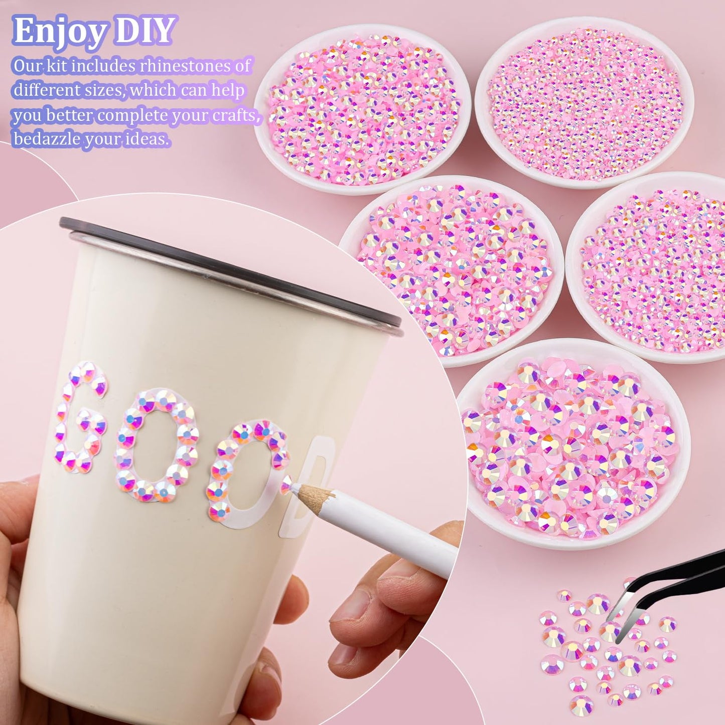 18000Pcs Resin Jelly Rhinestones for Crafting, Multicolor 3mm Flatback Rainbow Gems, Bedazzling Crystal with 3Pcs 10ml B7000 Jewelry Glue for DIY Crafts Clothing Shoes Nail Art