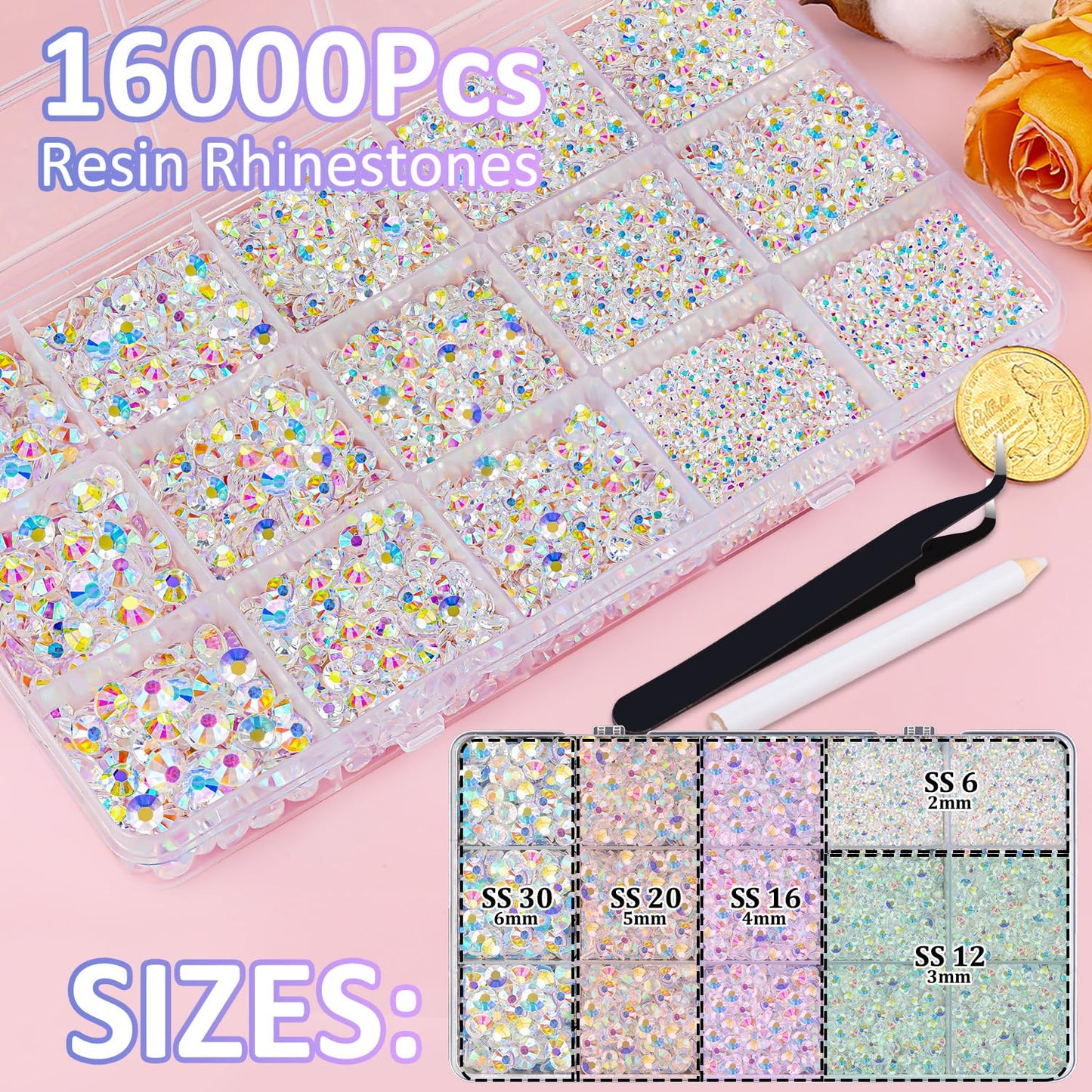 18000Pcs Resin Jelly Rhinestones for Crafting, Multicolor 3mm Flatback Rainbow Gems, Bedazzling Crystal with 3Pcs 10ml B7000 Jewelry Glue for DIY Crafts Clothing Shoes Nail Art