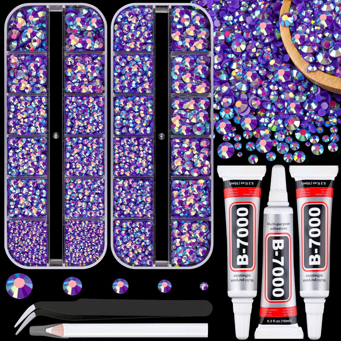 18000Pcs Resin Jelly Rhinestones for Crafting, Multicolor 3mm Flatback Rainbow Gems, Bedazzling Crystal with 3Pcs 10ml B7000 Jewelry Glue for DIY Crafts Clothing Shoes Nail Art