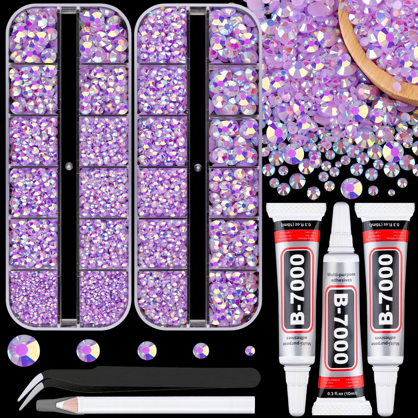 18000Pcs Resin Jelly Rhinestones for Crafting, Multicolor 3mm Flatback Rainbow Gems, Bedazzling Crystal with 3Pcs 10ml B7000 Jewelry Glue for DIY Crafts Clothing Shoes Nail Art