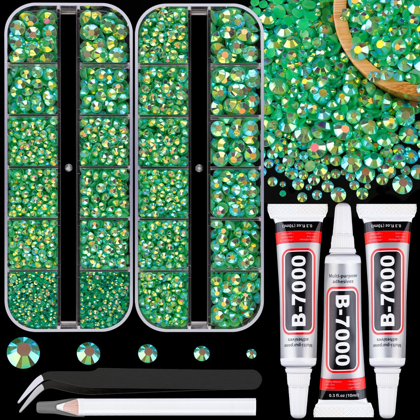 18000Pcs Resin Jelly Rhinestones for Crafting, Multicolor 3mm Flatback Rainbow Gems, Bedazzling Crystal with 3Pcs 10ml B7000 Jewelry Glue for DIY Crafts Clothing Shoes Nail Art