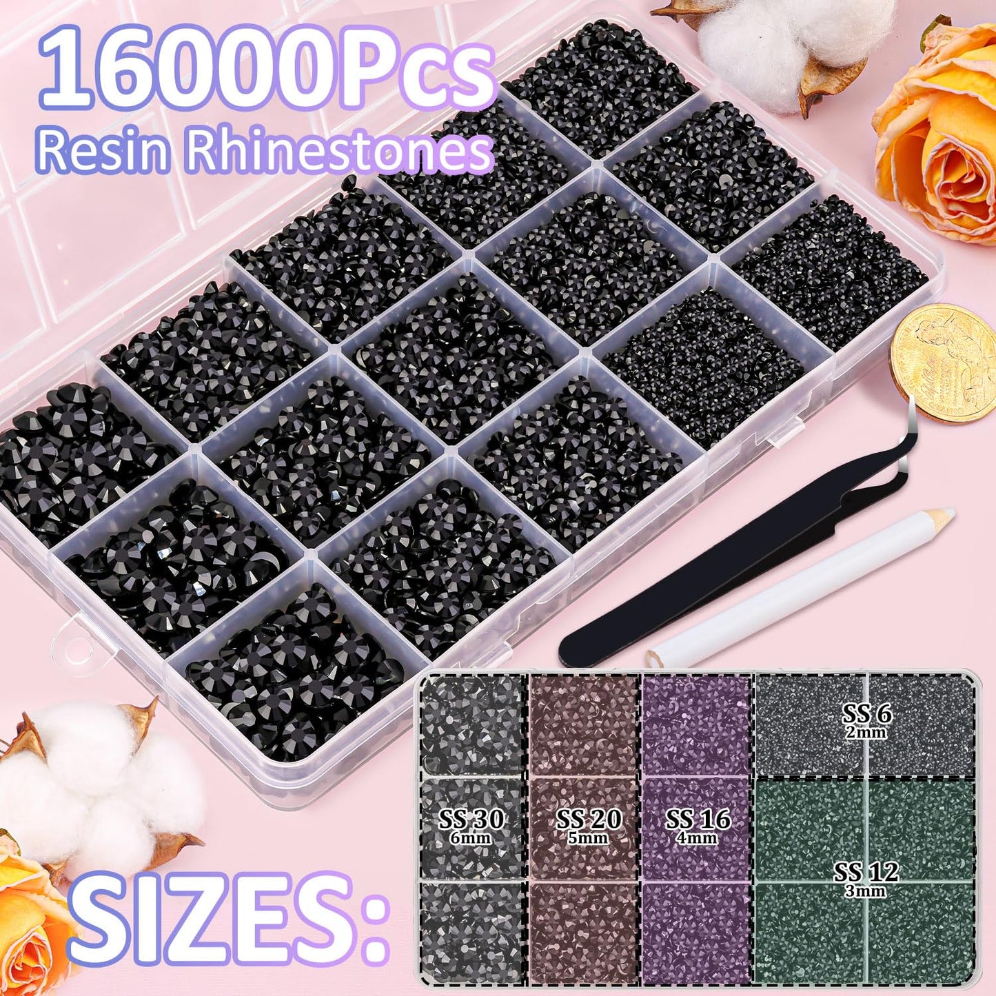 18000Pcs Resin Jelly Rhinestones for Crafting, Multicolor 3mm Flatback Rainbow Gems, Bedazzling Crystal with 3Pcs 10ml B7000 Jewelry Glue for DIY Crafts Clothing Shoes Nail Art