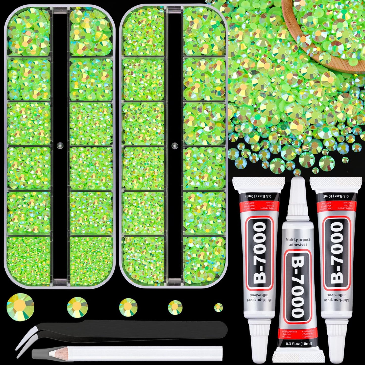 18000Pcs Resin Jelly Rhinestones for Crafting, Multicolor 3mm Flatback Rainbow Gems, Bedazzling Crystal with 3Pcs 10ml B7000 Jewelry Glue for DIY Crafts Clothing Shoes Nail Art
