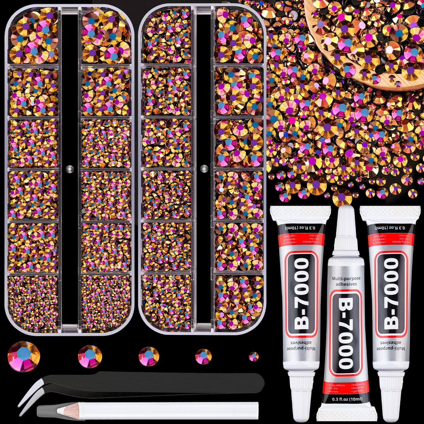 18000Pcs Resin Jelly Rhinestones for Crafting, Multicolor 3mm Flatback Rainbow Gems, Bedazzling Crystal with 3Pcs 10ml B7000 Jewelry Glue for DIY Crafts Clothing Shoes Nail Art