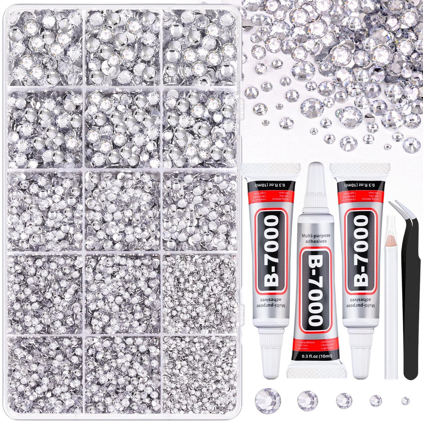 18000Pcs Resin Jelly Rhinestones for Crafting, Multicolor 3mm Flatback Rainbow Gems, Bedazzling Crystal with 3Pcs 10ml B7000 Jewelry Glue for DIY Crafts Clothing Shoes Nail Art