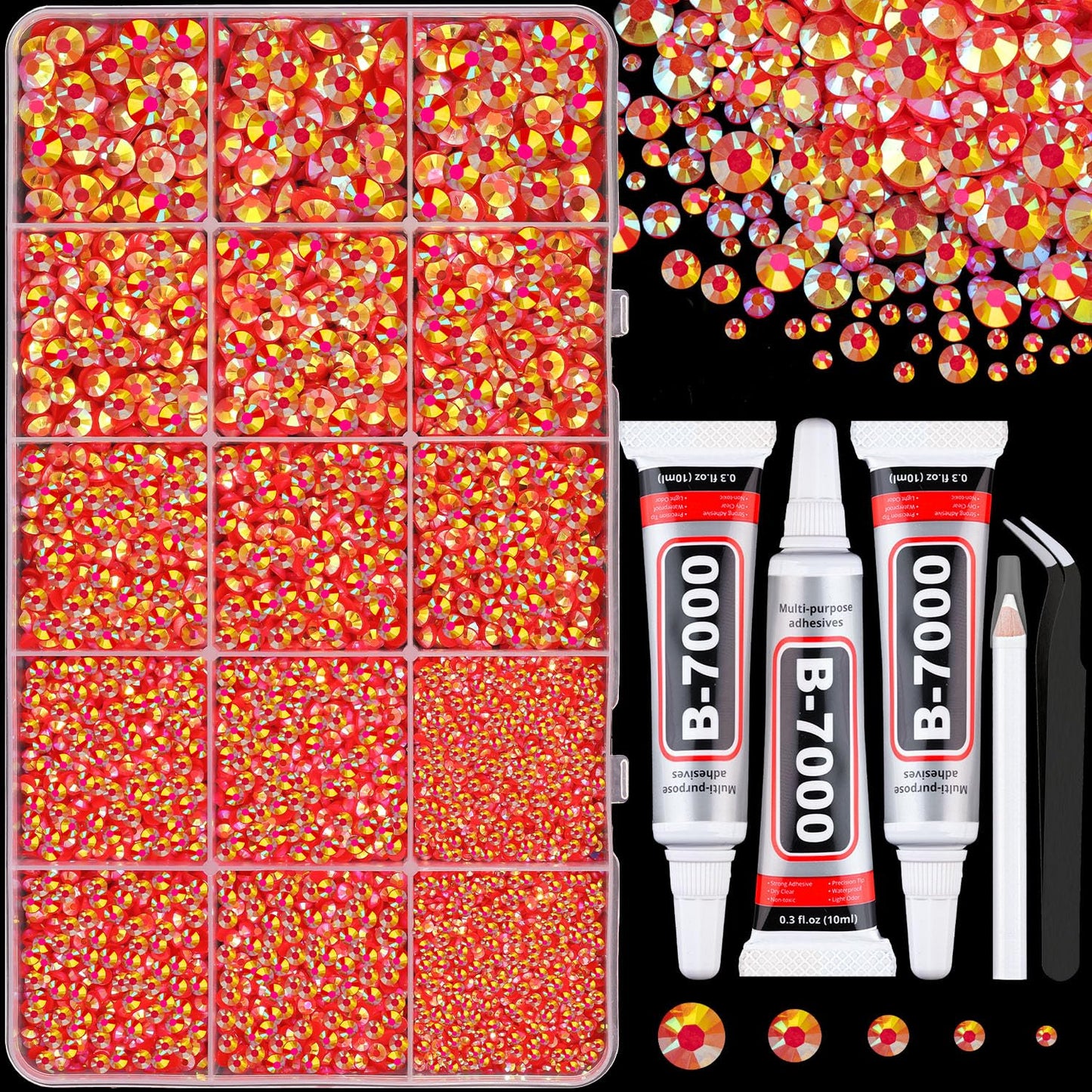 18000Pcs Resin Jelly Rhinestones for Crafting, Multicolor 3mm Flatback Rainbow Gems, Bedazzling Crystal with 3Pcs 10ml B7000 Jewelry Glue for DIY Crafts Clothing Shoes Nail Art