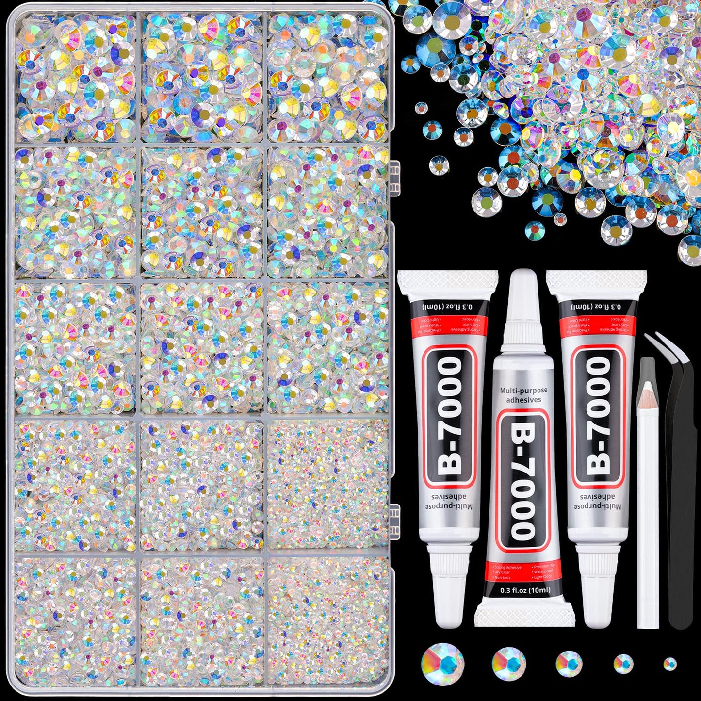 18000Pcs Resin Jelly Rhinestones for Crafting, Multicolor 3mm Flatback Rainbow Gems, Bedazzling Crystal with 3Pcs 10ml B7000 Jewelry Glue for DIY Crafts Clothing Shoes Nail Art