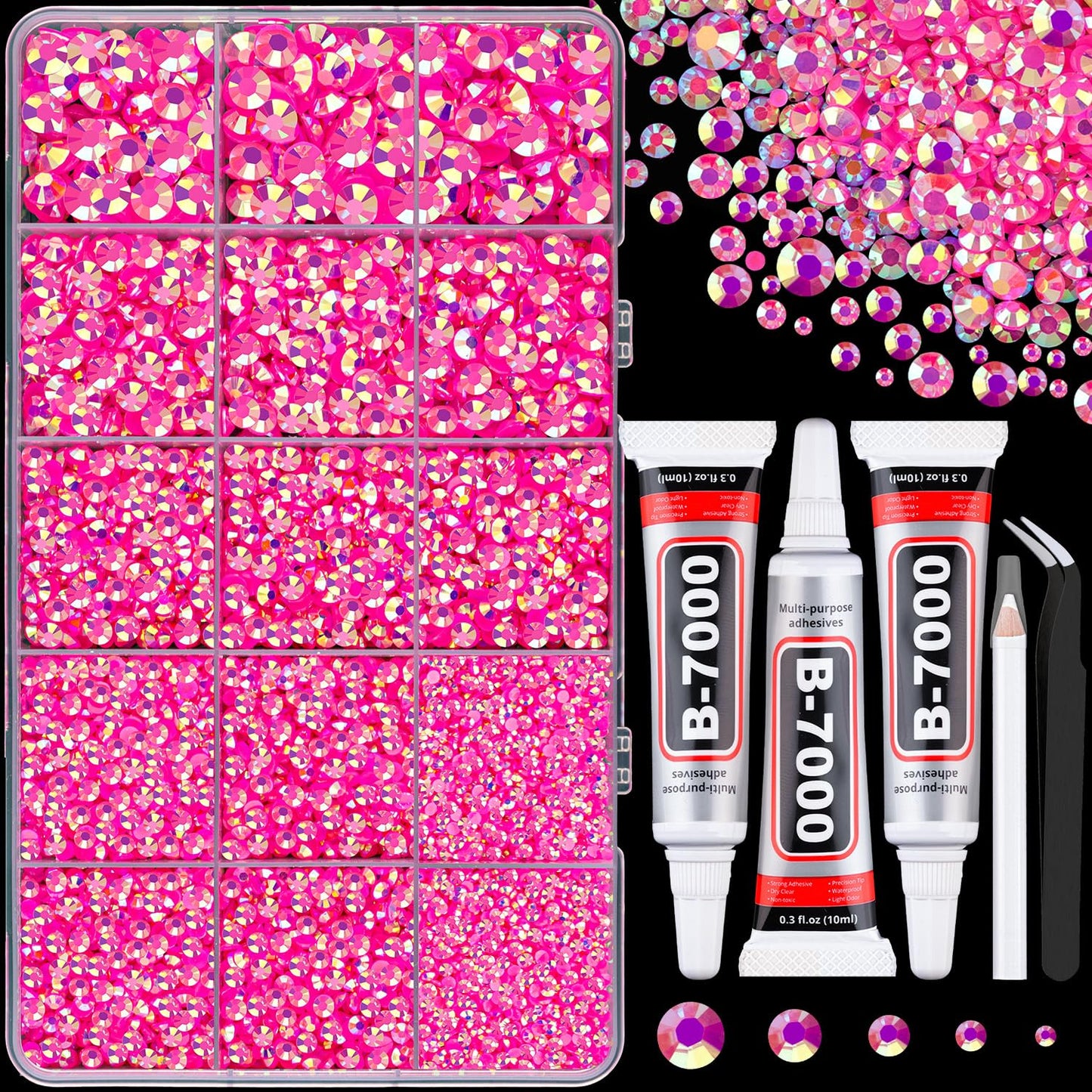 18000Pcs Resin Jelly Rhinestones for Crafting, Multicolor 3mm Flatback Rainbow Gems, Bedazzling Crystal with 3Pcs 10ml B7000 Jewelry Glue for DIY Crafts Clothing Shoes Nail Art