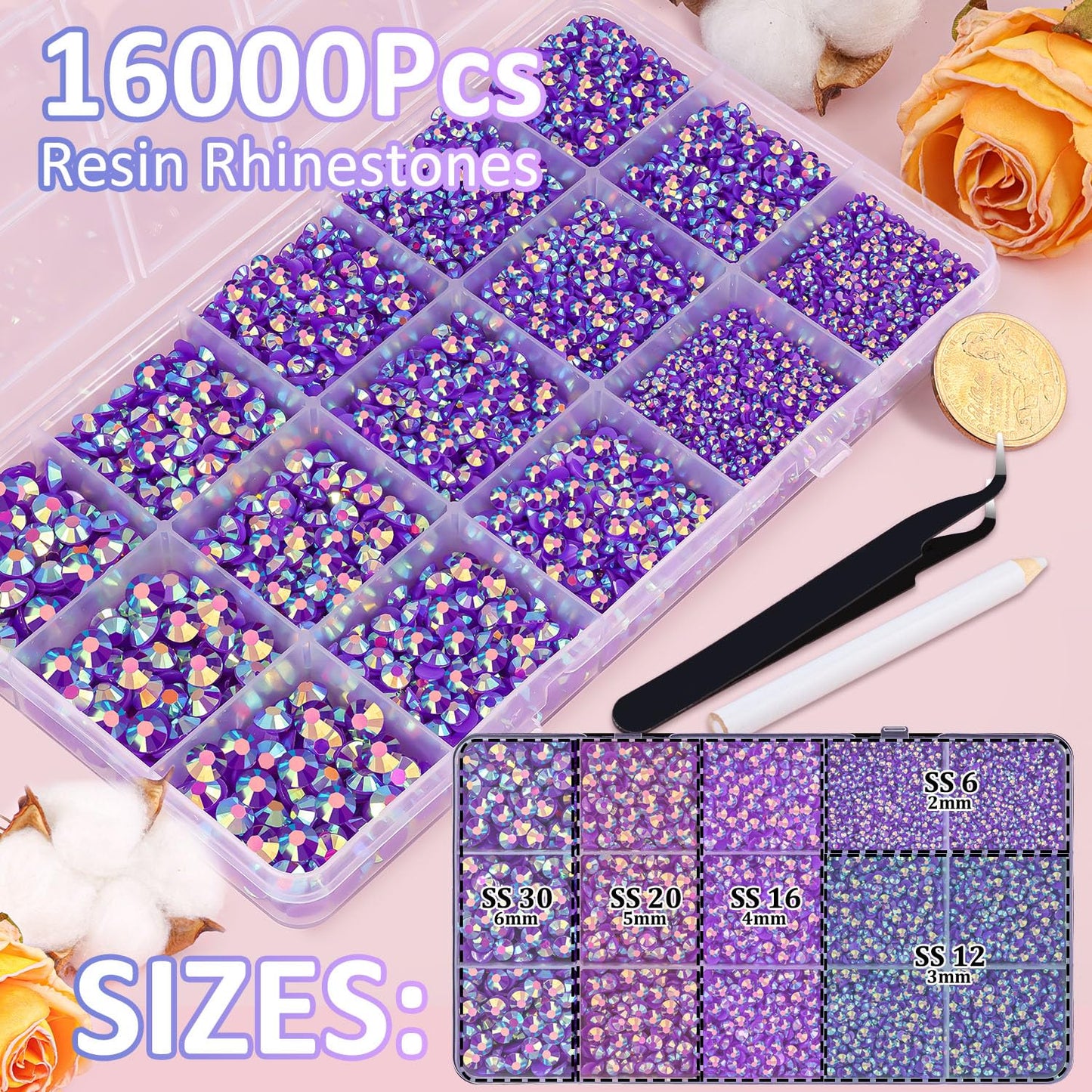 18000Pcs Resin Jelly Rhinestones for Crafting, Multicolor 3mm Flatback Rainbow Gems, Bedazzling Crystal with 3Pcs 10ml B7000 Jewelry Glue for DIY Crafts Clothing Shoes Nail Art